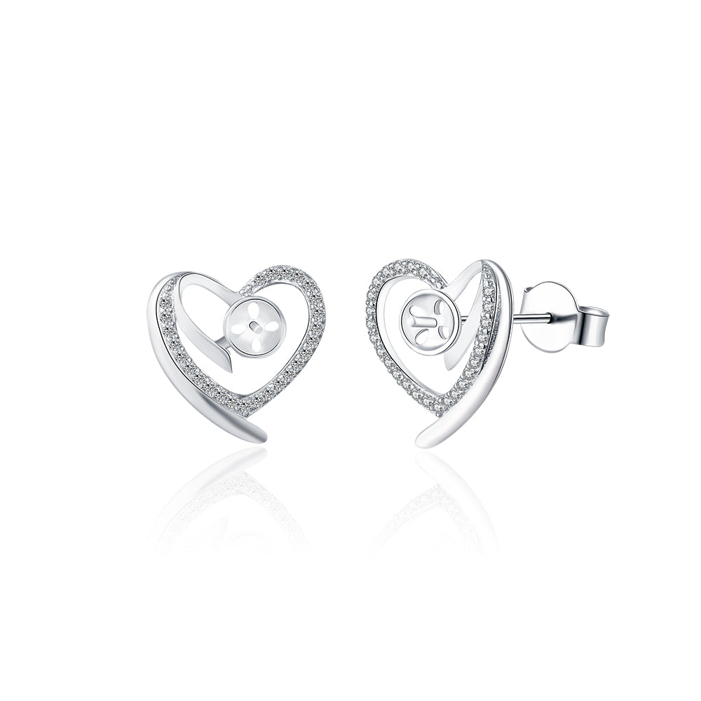 Drilled Heart Of Love Sterling Silver Earrings