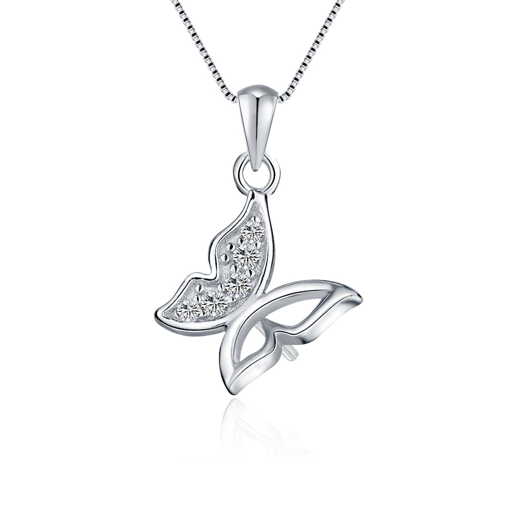 Drilled Butterfly Charm Sterling Silver Necklace