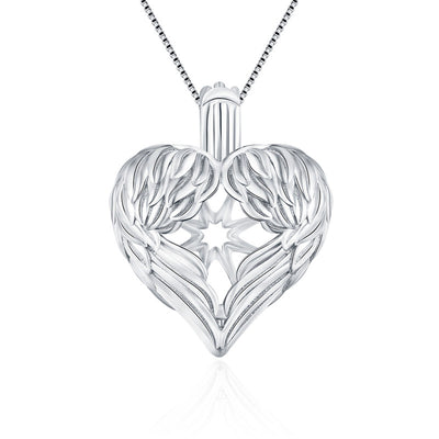 14mm Angel Wings Sterling Silver Pendant (Fits Pearls up to 14mm in Size)