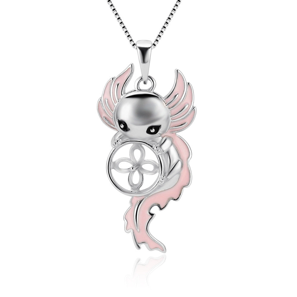 Drilled Pink Axolotl Sterling Silver Necklace