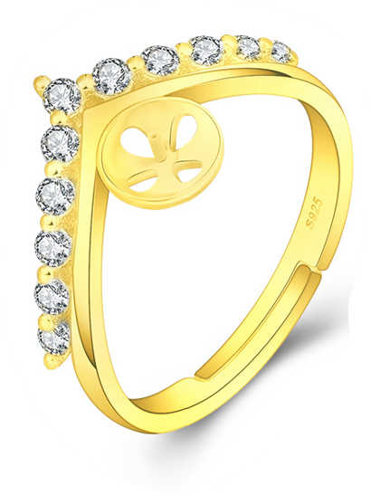 Drilled PRINCESS CROWN Ring, Adjustable Size, Sterling Silver