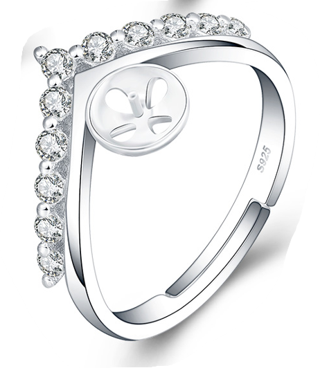 Drilled PRINCESS CROWN Ring, Adjustable Size, Sterling Silver