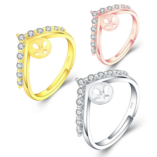 Drilled PRINCESS CROWN Ring, Adjustable Size, Sterling Silver