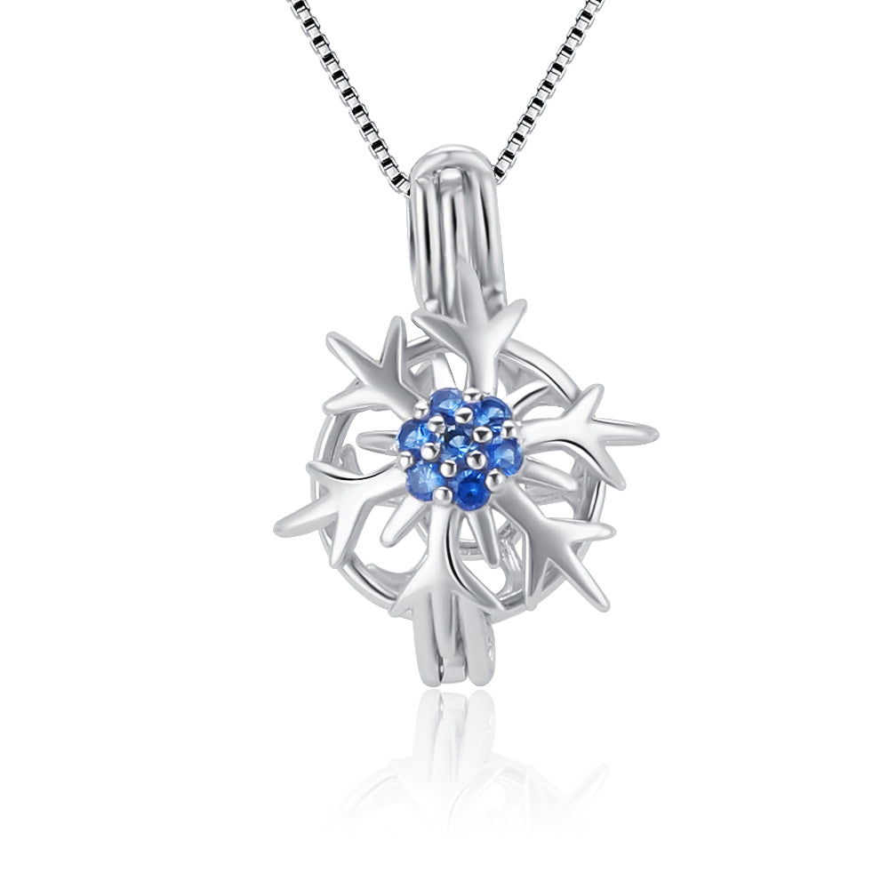 Sterling Silver Blue Gem Snowflake Pendant