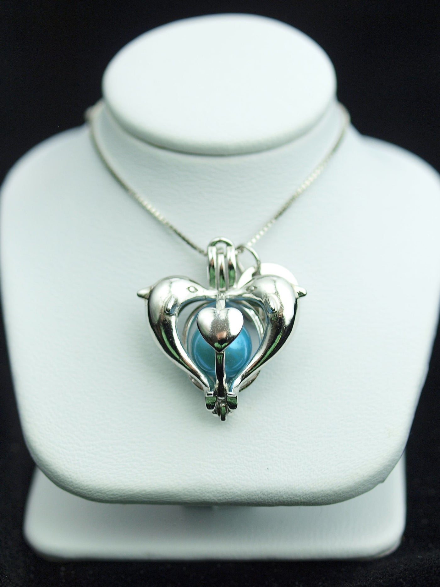 Sterling Silver Heart Dolphins Pendant