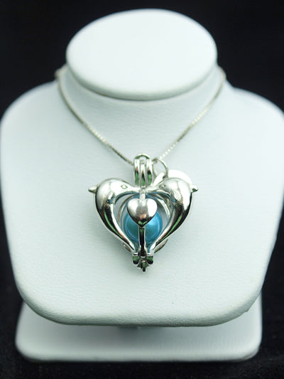 Sterling Silver Heart Dolphins Pendant