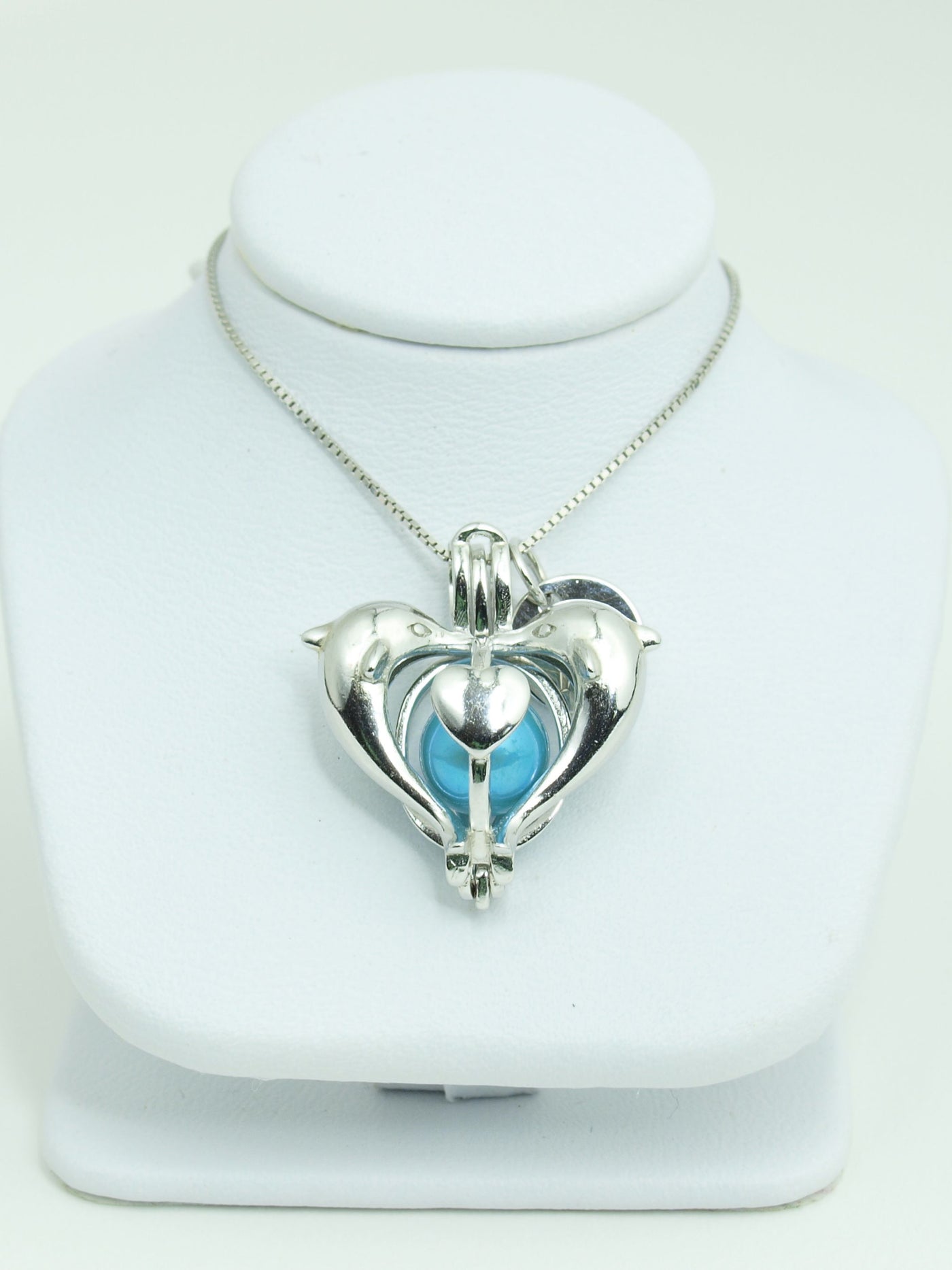 Sterling Silver Heart Dolphins Pendant