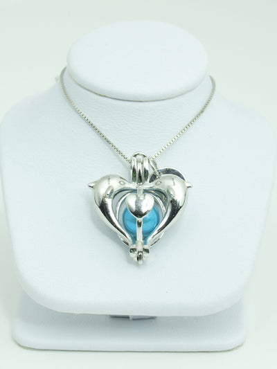 Sterling Silver Heart Dolphins Pendant