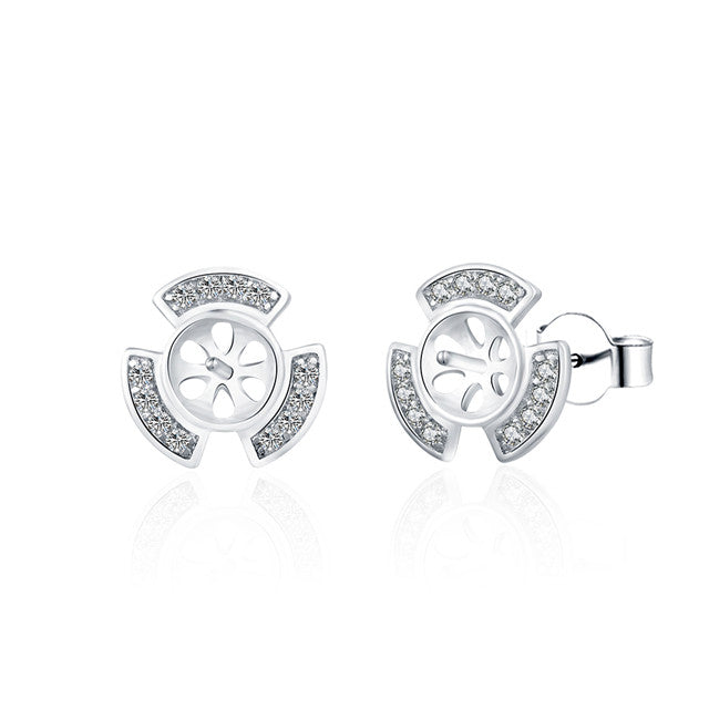 Drilled CZ Flower Earrings