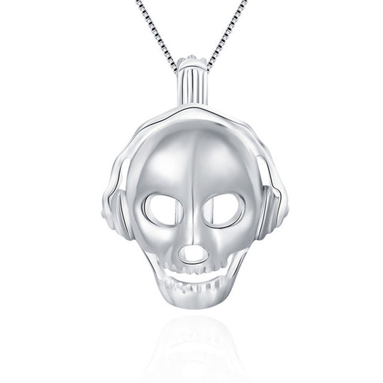 Skull With Headphones Sterling Silver Pendant